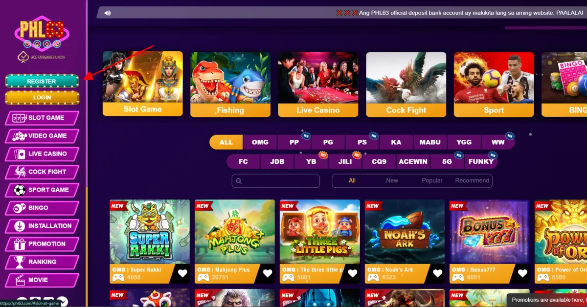 Go to official PHL63 and click Register Button